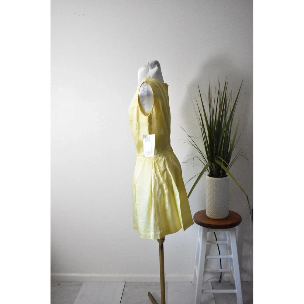 Mini Dress Womens XS Yellow 60s Mod Pleated Sleeveless Cocktail Retro - Picture 3 of 8